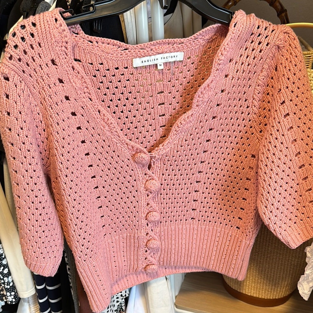 English Factory Scalloped Pink Cardigan